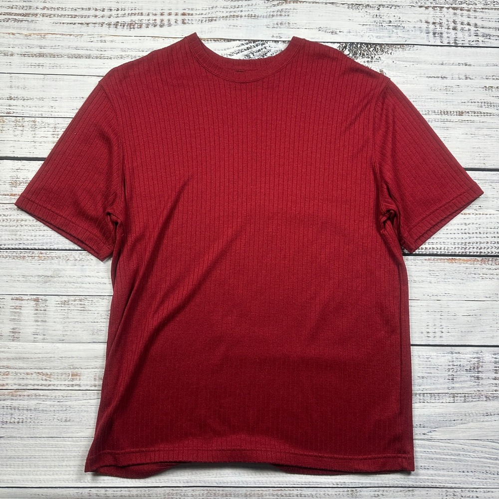Vintage Y2K J. Ferrar Short Sleeve Ribbed Crewneck Tee Burgundy Size Medium